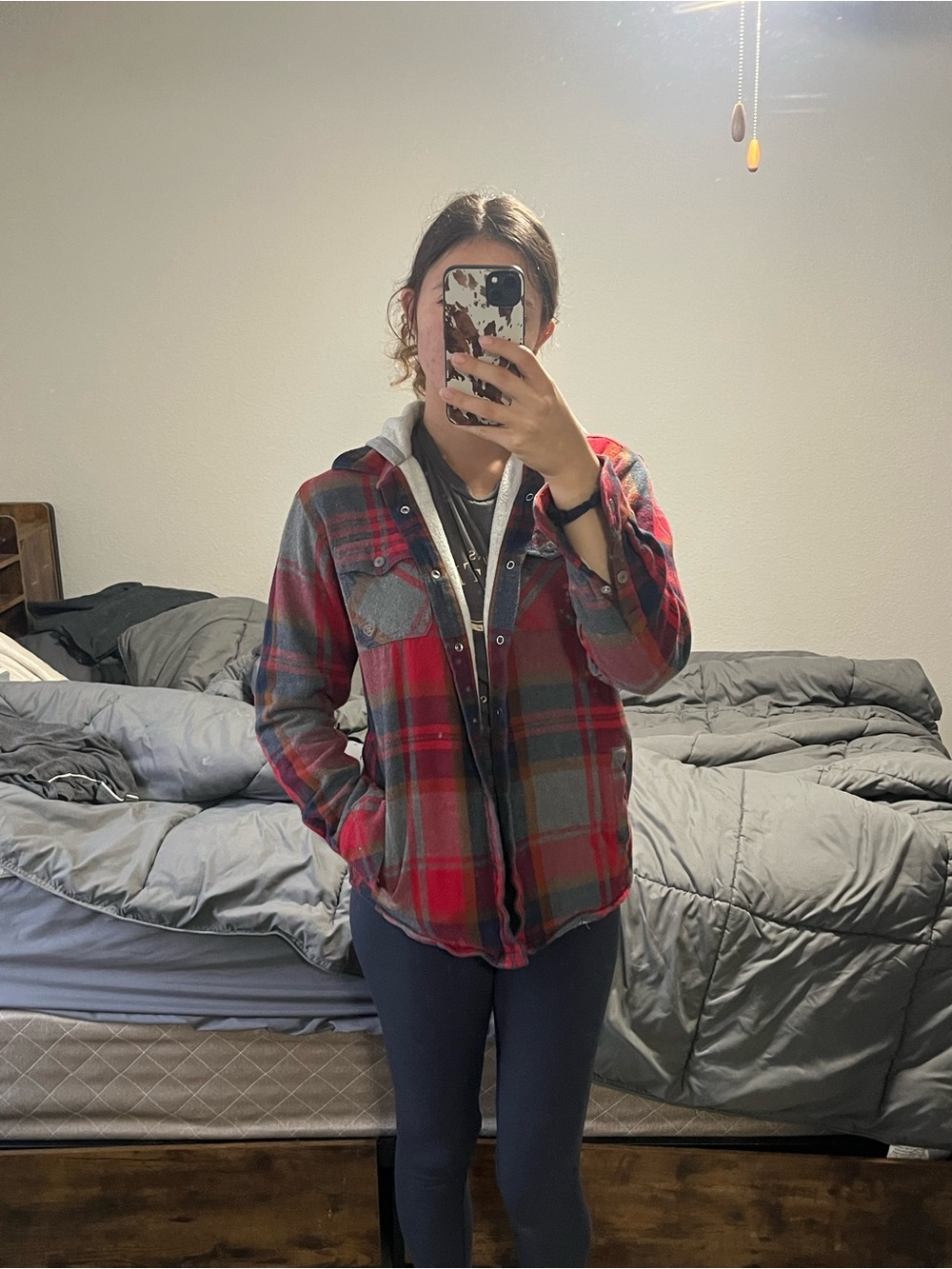 Ariat Red and Gray Plaid Hooded Utility Jacket